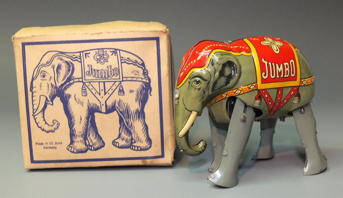 B&S JUMBO ELEPHANT GERMAN TIN WINDUP & BOX (1 of 8)