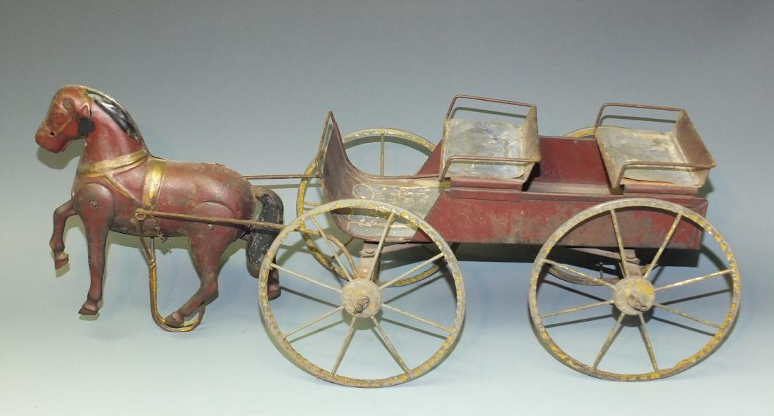 24" ANTIQUE TIN HORSE DRAWN CARRIAGE (1 of 9)