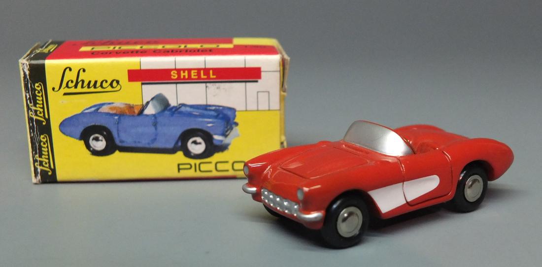 SCHUCO GERMAN PICCOLO CORVETTE CABRIOLET CAR & BOX: Made in Germany by Schuco. Piccolo Corvette Cabriolet car. Comes with original box. 2" long.