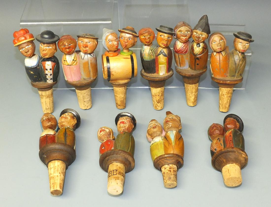 10 VINTAGE ANRI ITALY CARVED WOOD BOTTLE STOPPERS (1 of 9)