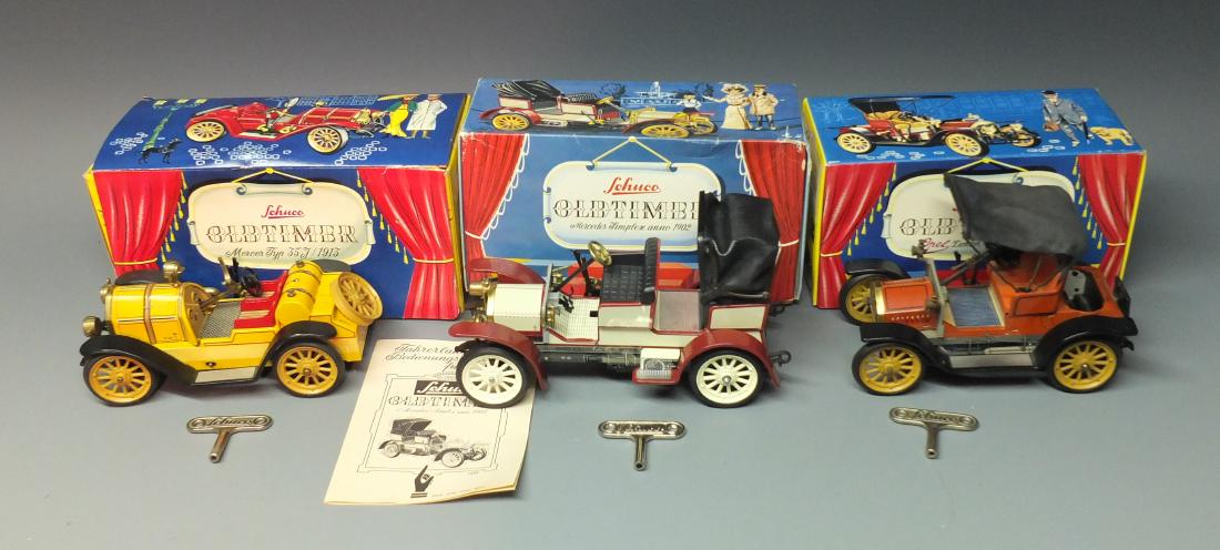 3 SCHUCO OLDTIMER TIN WINDUP CARS & BOXES (1 of 9)