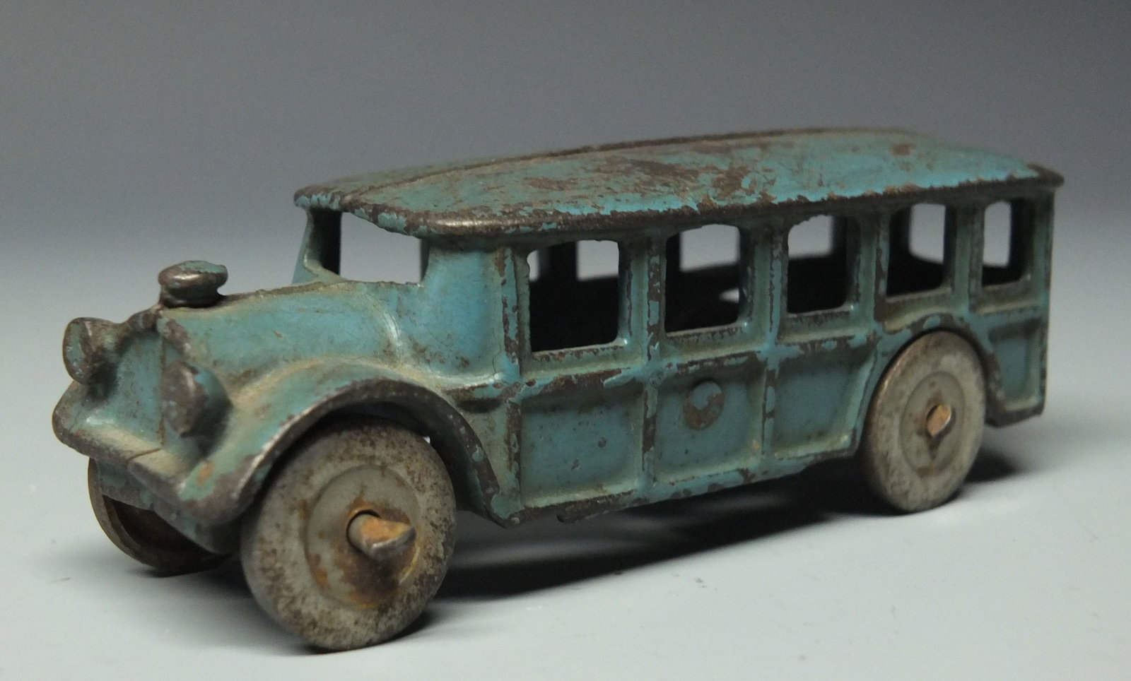 AC WILLIAMS FAGEOL CAST IRON TOURING BUS: 1920's AC Williams Cast Iron Touring Bus w/ Nickel Wheels. 4.5"L