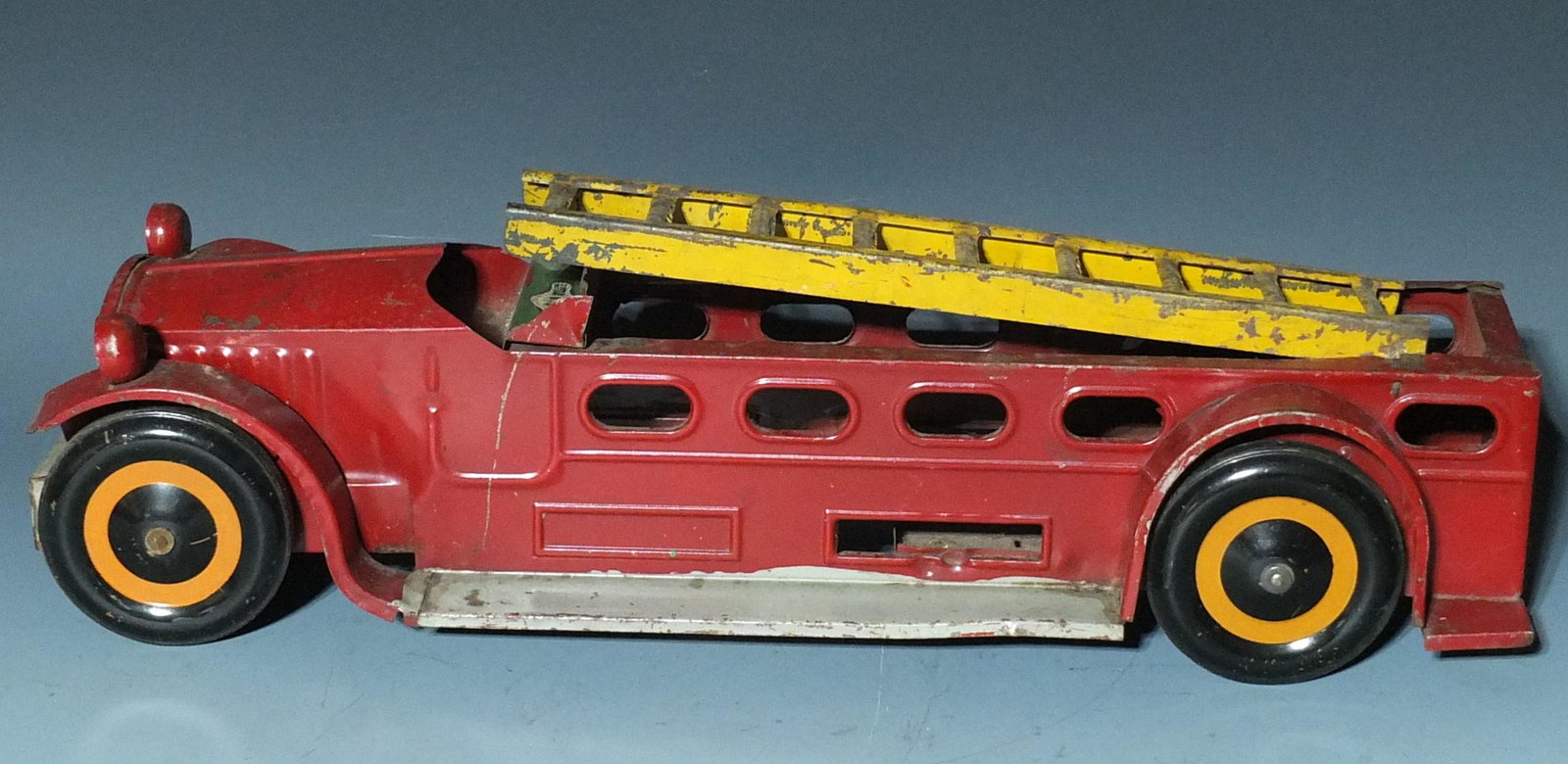 1920's STEELCRAFT LITTLE JIM LADDER FIRE TRUCK: Hard to Find, Antique 1920's Steelcraft Little Jim Toys Playthings for JC Penney Company, Inc. Pressed Steel Ladder Fire Truck. 20" L.
