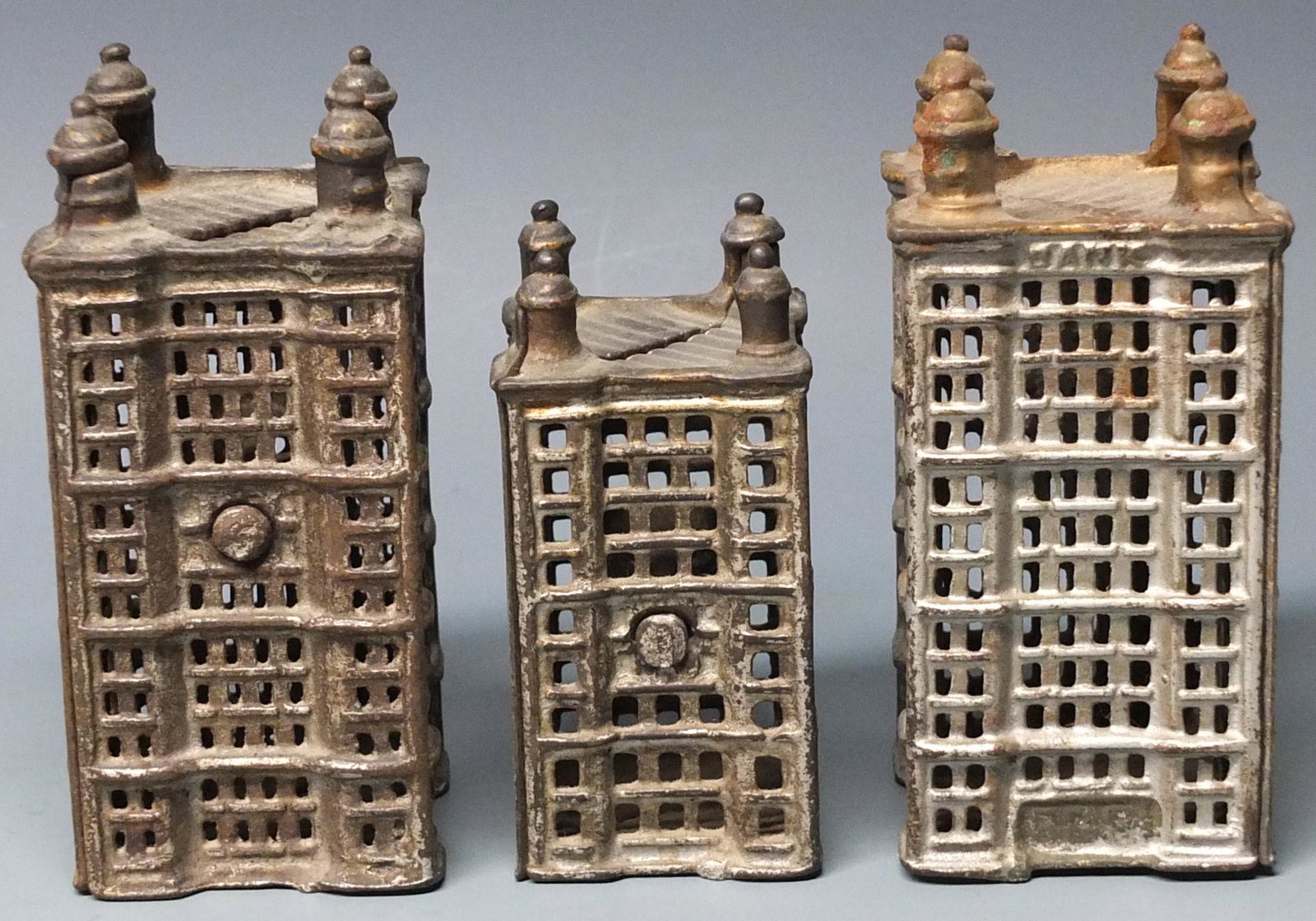 3 ANTIQUE SKYSCRAPER BUILDING COIN STILL BANKS (1 of 5)