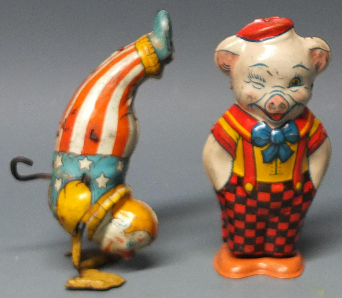 2 VINTAGE CHEIN TIN WIND UP TOYS CLOWN & PIG (1 of 4)