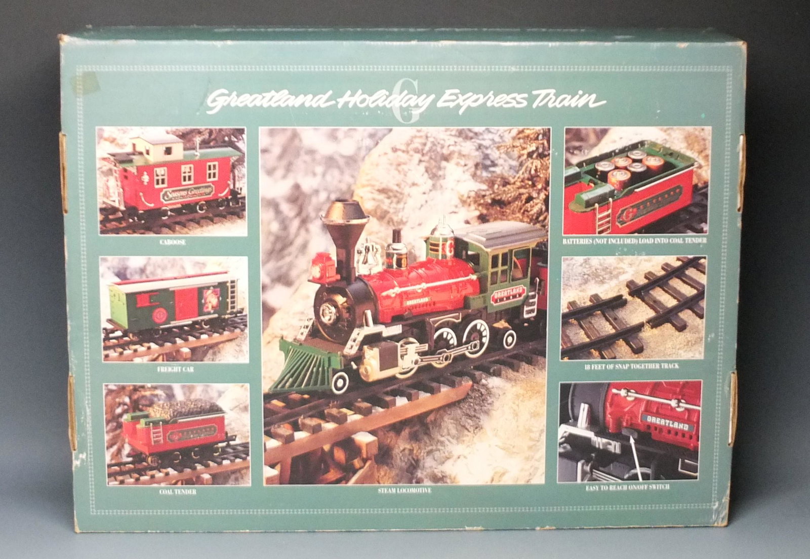 GREATLAND HOLIDAT EXPRESS TRAIN SET & BOX: Vintage Battery Operated G Scale Greatland Holiday Express Train Set