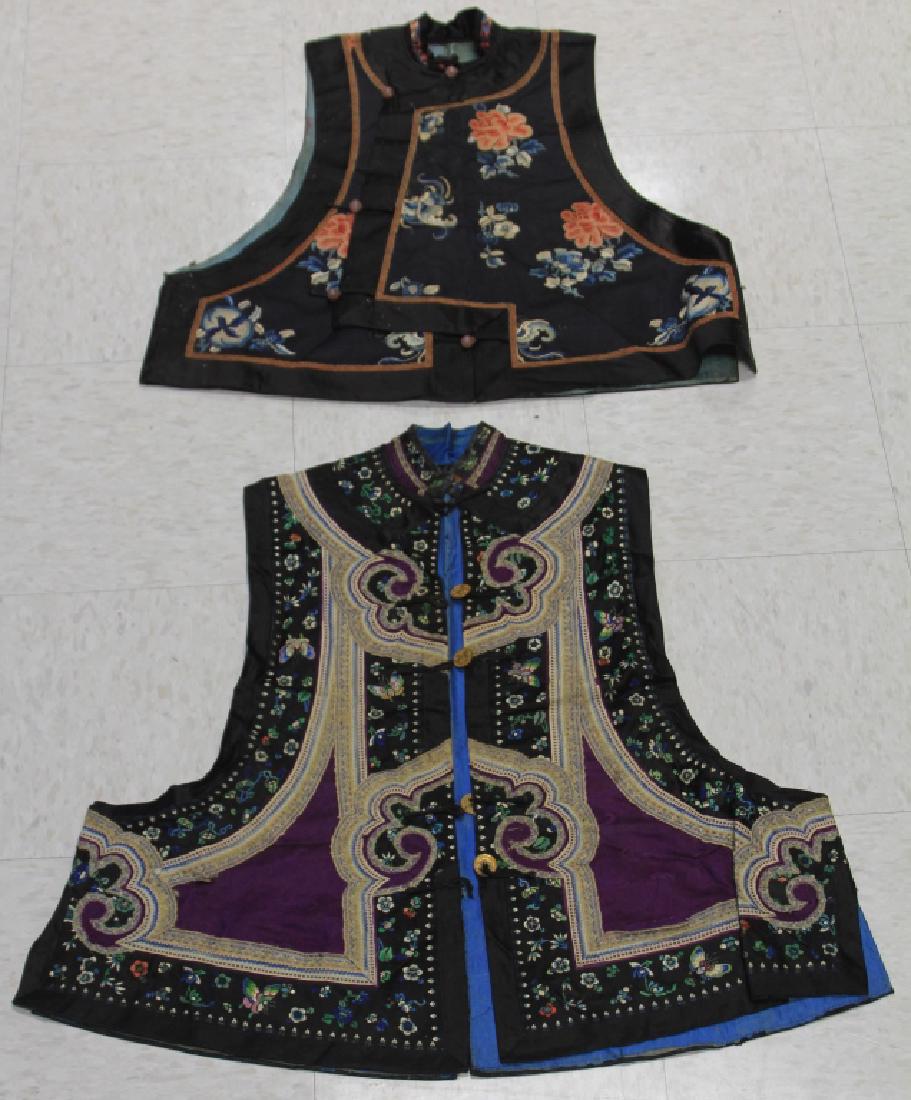 LOT OF (2) CHINESE EMBROIDERED VESTS: Lengths- 23", 29" Condition: stains