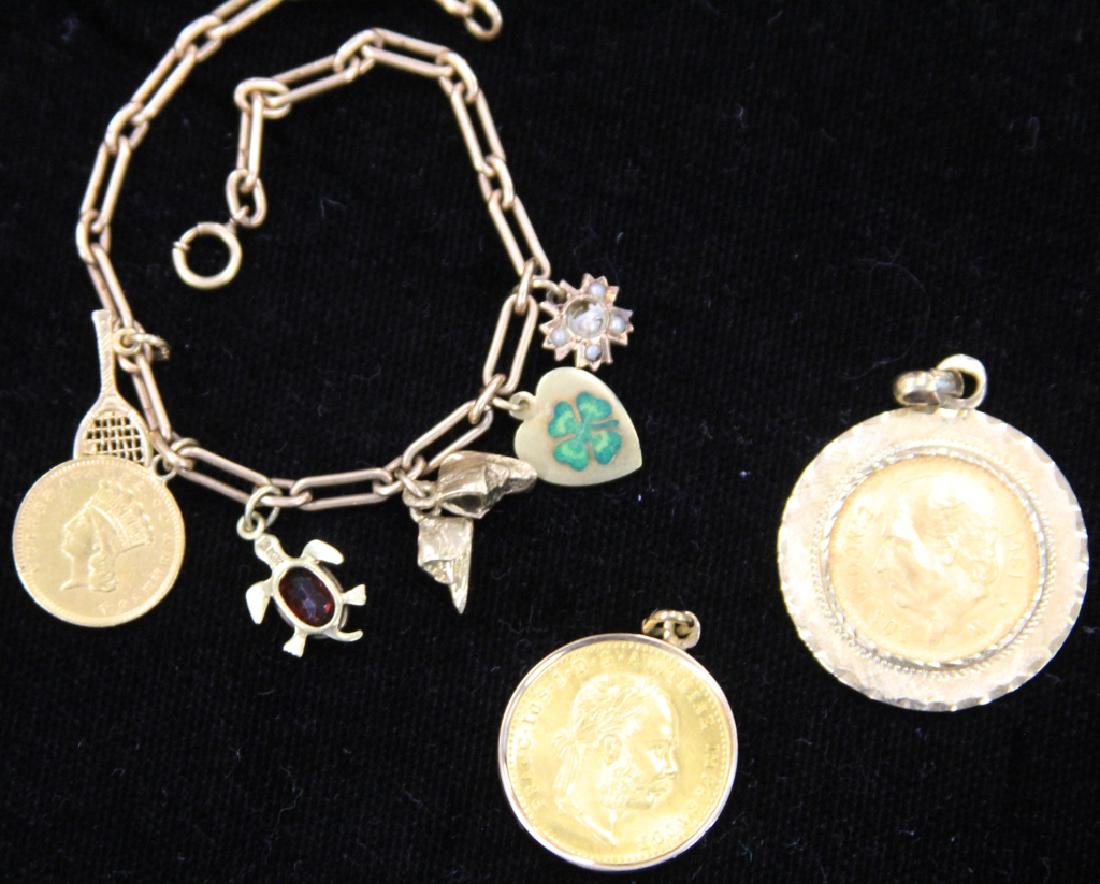 LOT OF 10KT-14KT JEWELRY: COIN PENDANTS, CHARMS (1 of 3)