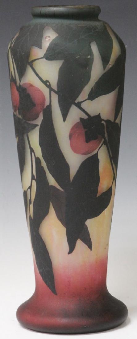 DAUM NANCY VASE WITH FRUIT: Note- condition to glass near rim Height- 17 1/2"