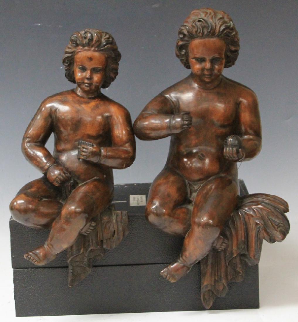 PAIR OF VINTAGE FRENCH CARVED WALNUT CHERUBS (1 of 1)