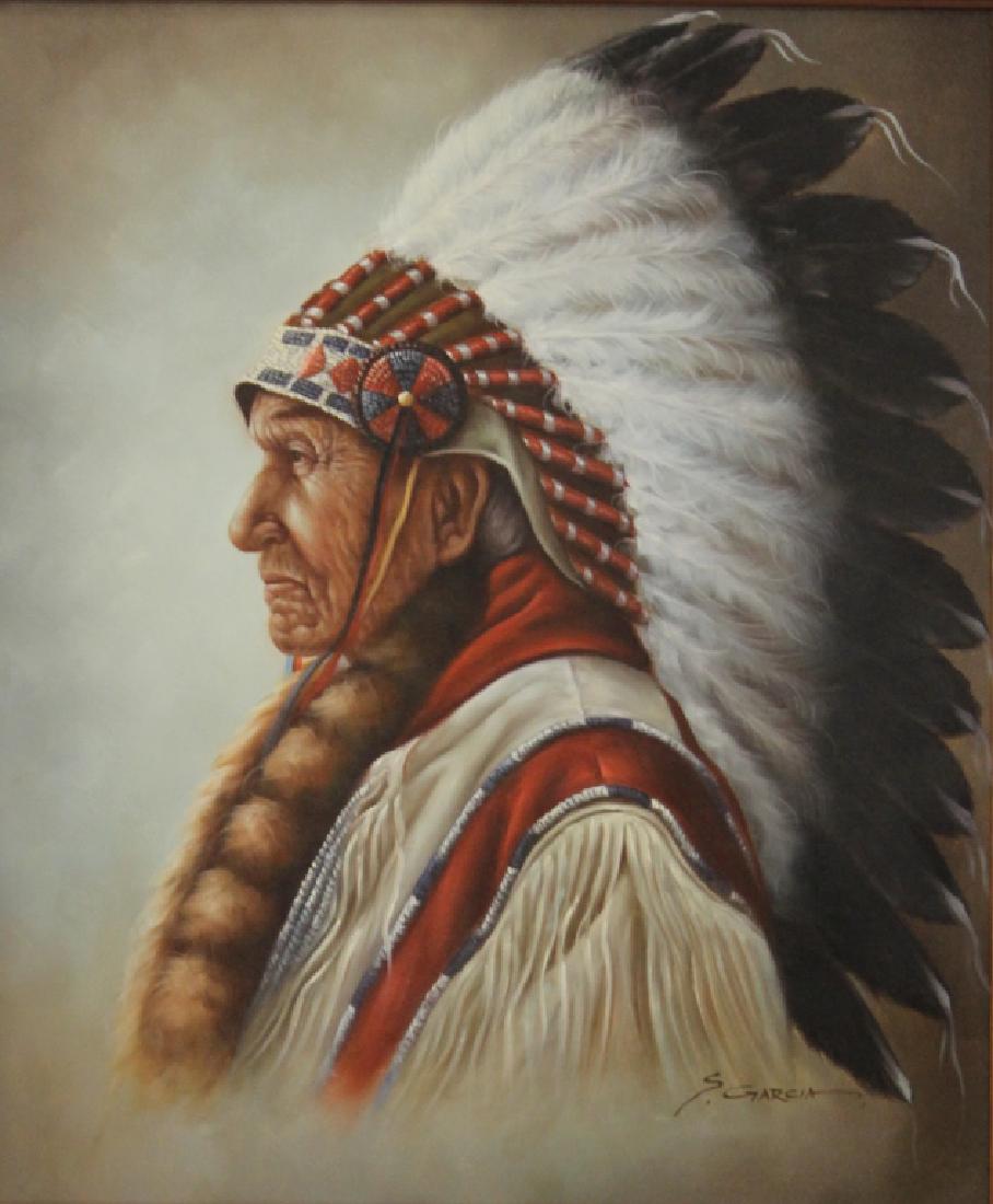 PORTRAIT OF NATIVE AMERICAN INDIAN, SIGNED GARCIA (1 of 4)