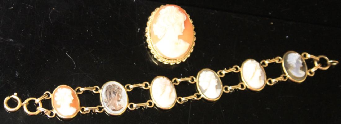 CAMEO 14KT BROOCH WITH GOLD FILLED BRACELET (1 of 3)