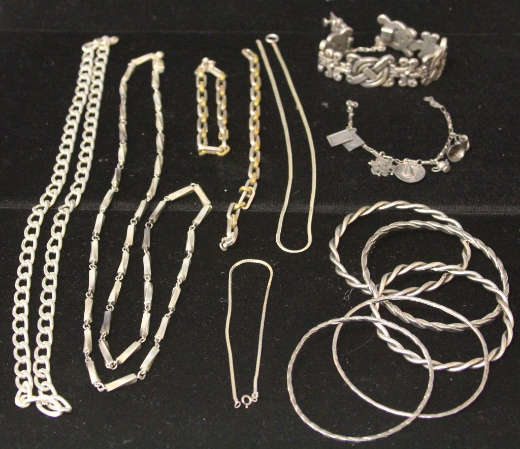 LOT OF (13) STERLING SILVER BRACELETS AND CHAINS (1 of 3)