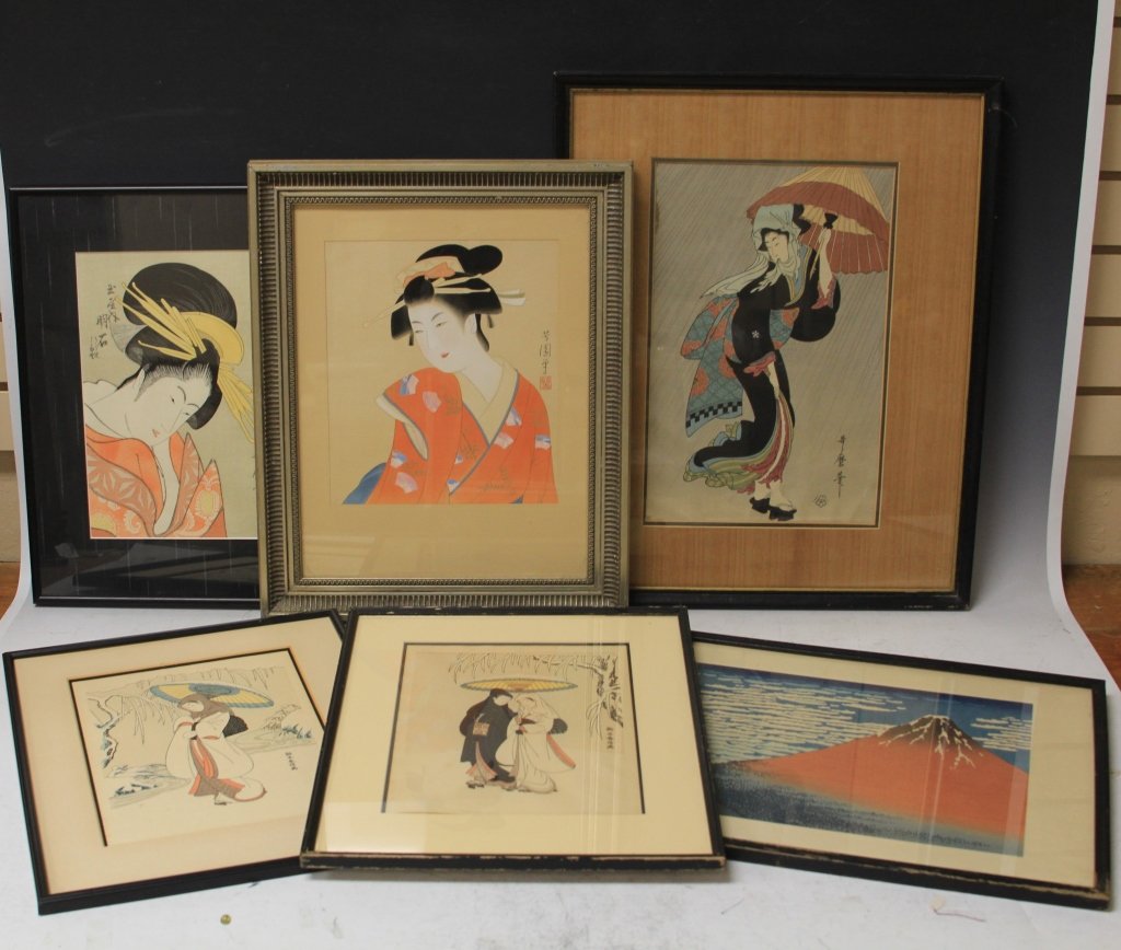 LOT OF (6) VINTAGE JAPANESE WOODBLOCK PRINTS (1 of 7)