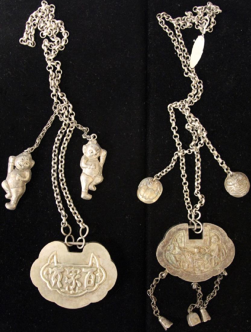 LOT OF (2) VINTAGE CHINESE SILVER LOCKS, NECKLACES (1 of 1)