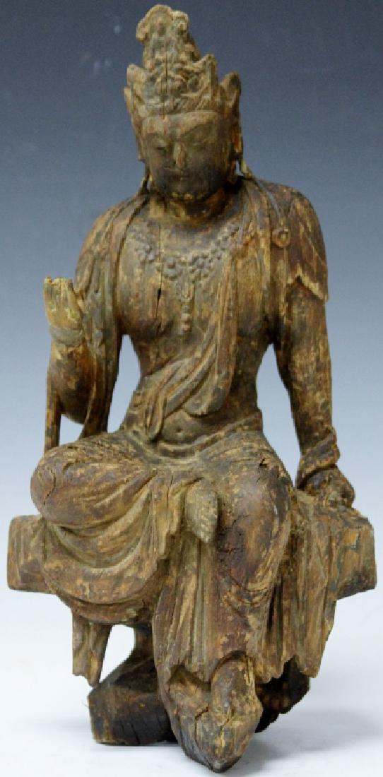 CHINESE CARVED WOOD STATUE OF QUAN YIN (1 of 1)