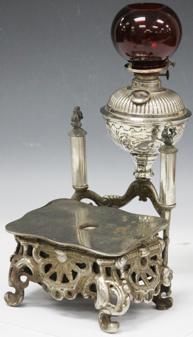 VICTORIAN PLATED CIGAR STAND WITH RED GLOBE (1 of 5)