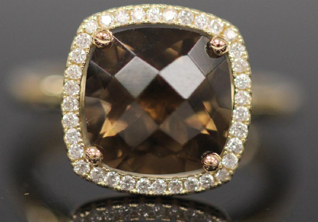 SMOKEY QUARTZ & DIAMOND 14KT YELLOW GOLD RING (1 of 4)
