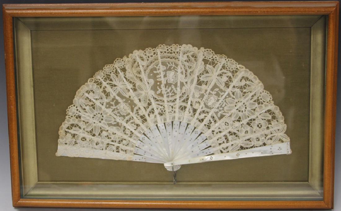 FRENCH 19TH C. LACE FAN, SHADOW BOX FRAME (1 of 3)