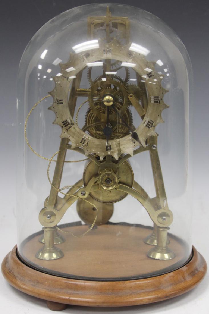 EARLY SKELETON CLOCK WITH GLASS DOME, 12" H (1 of 4)