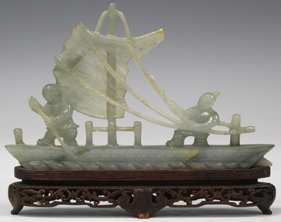 CHINESE CARVED JADE BOAT WITH FIGURES (1 of 6)