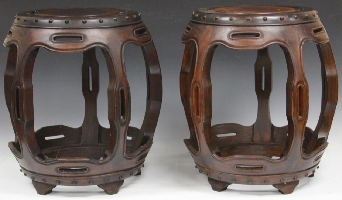 PAIR OF CHINESE CARVED STOOLS, 18" H (1 of 5)