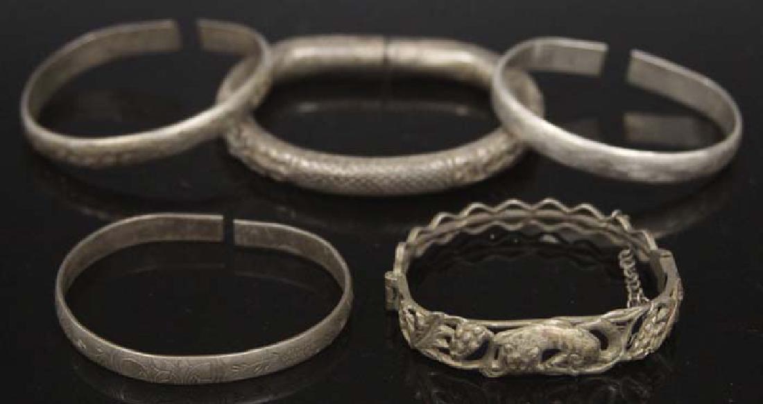 LOT OF (5) VINTAGE CHINESE SILVER BANGLE BRACELETS (1 of 4)