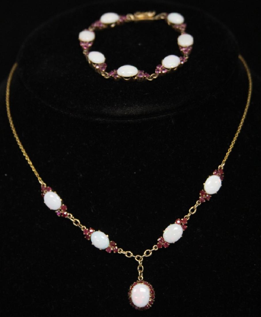 OPAL & RUBY 14KT GOLD NECKLACE & BRACELET SET (1 of 7)