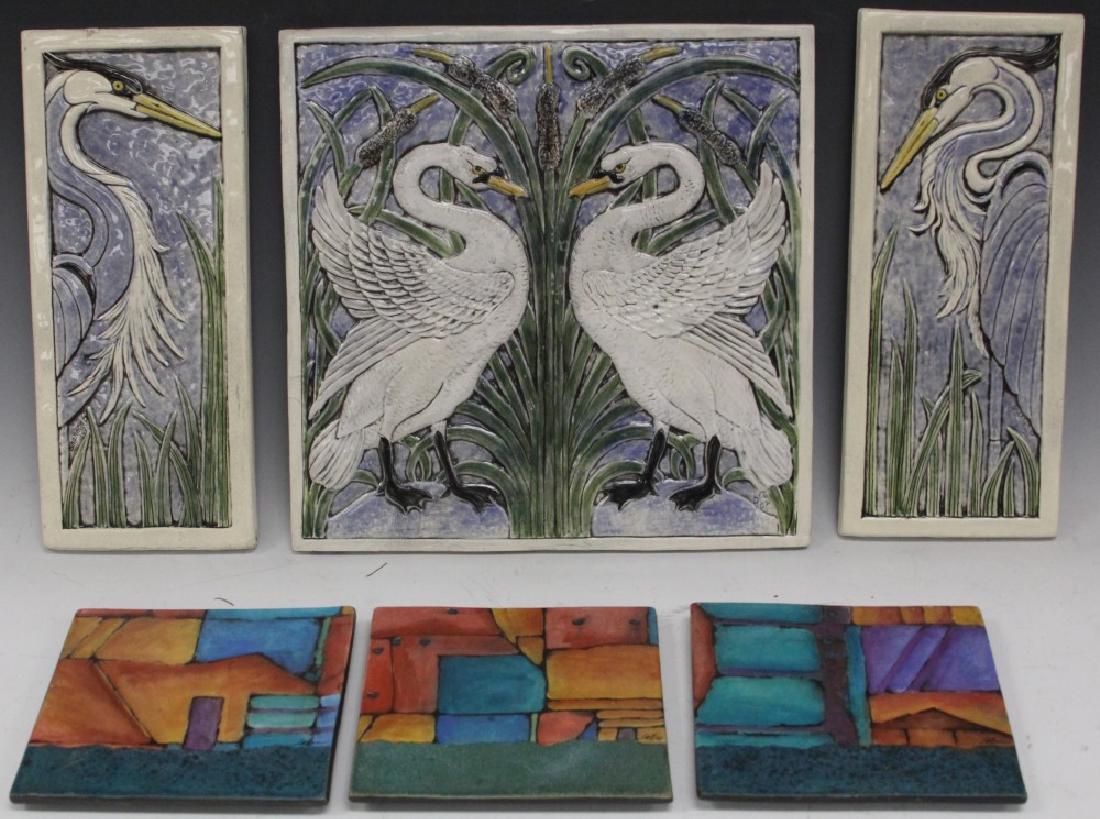 LOT OF (6) DECORATIVE CERAMIC TILES: Length- 6 1/4" - 12" In-house shipping available within continental U.S. for $30 plus insurance.