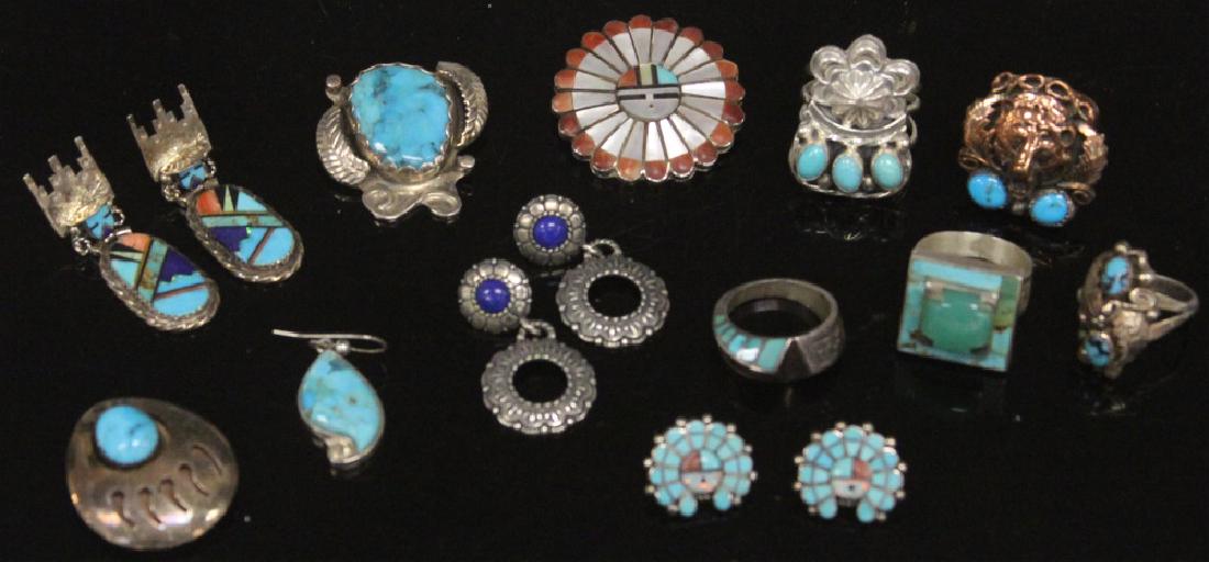 LOT OF (15) NATIVE AMERICAN SILVER JEWELRY PIECES (1 of 5)