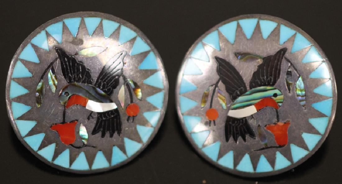 PAIR OF DENNIS AND NANCY EDAAKIE INLAID EARRINGS (1 of 6)