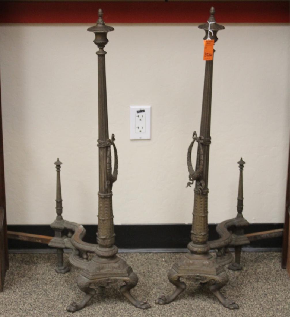 PAIR OF VICTORIAN BRASS ANDIRONS, 36" H: Height- 36"