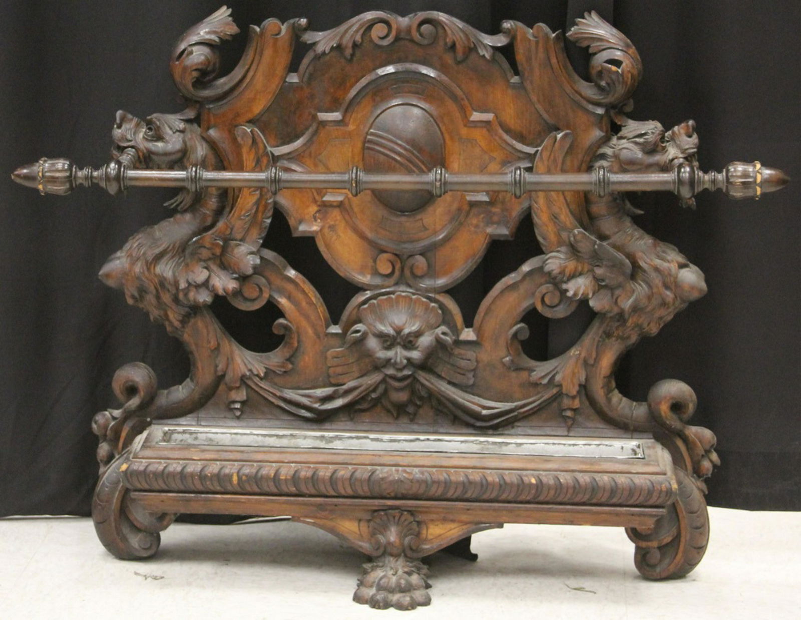 19TH. CARVED WALNUT WINGED GRIFFIN UMBRELLA STAND (1 of 3)