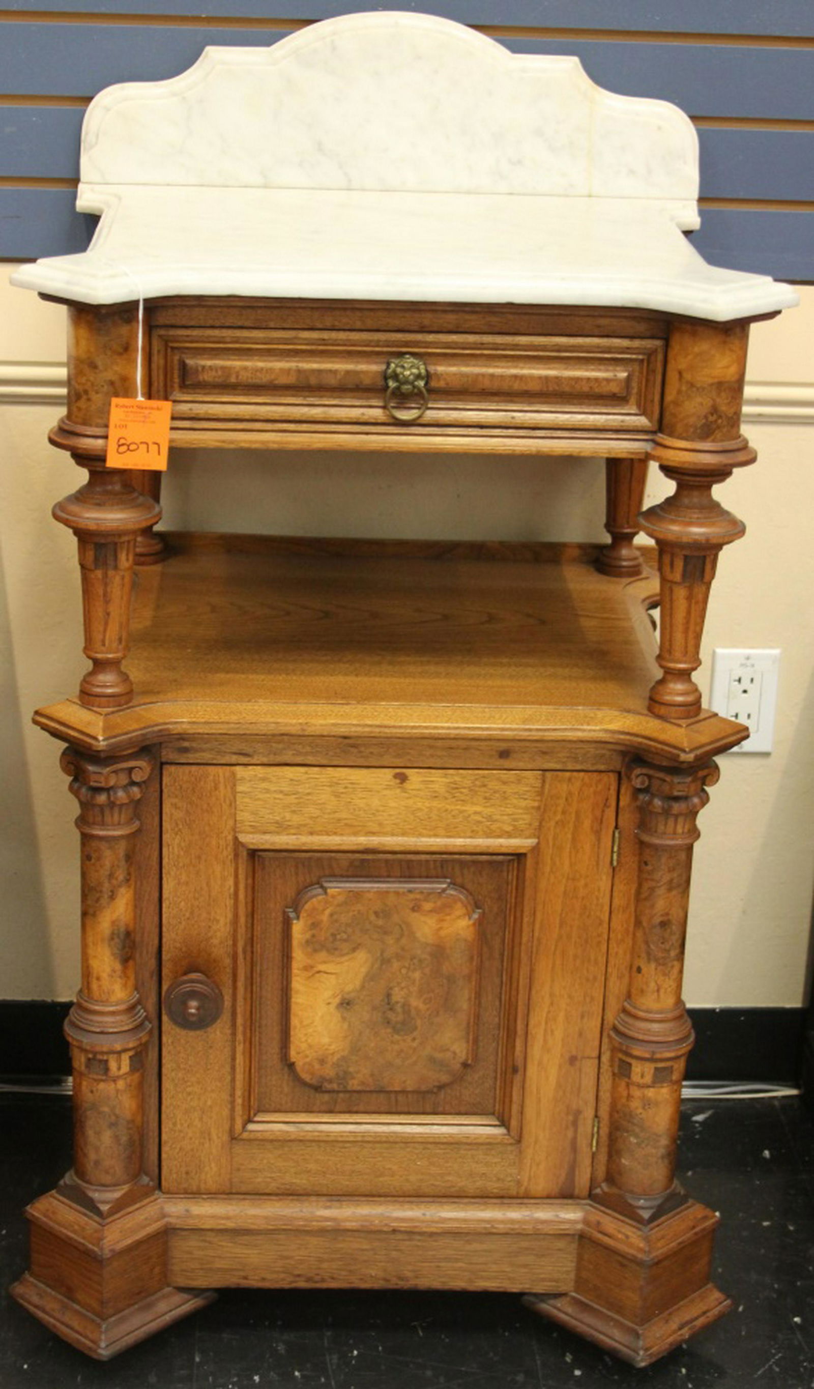 AMERICAN WALNUT MARBLE TOP HALF COMMODE (1 of 4)