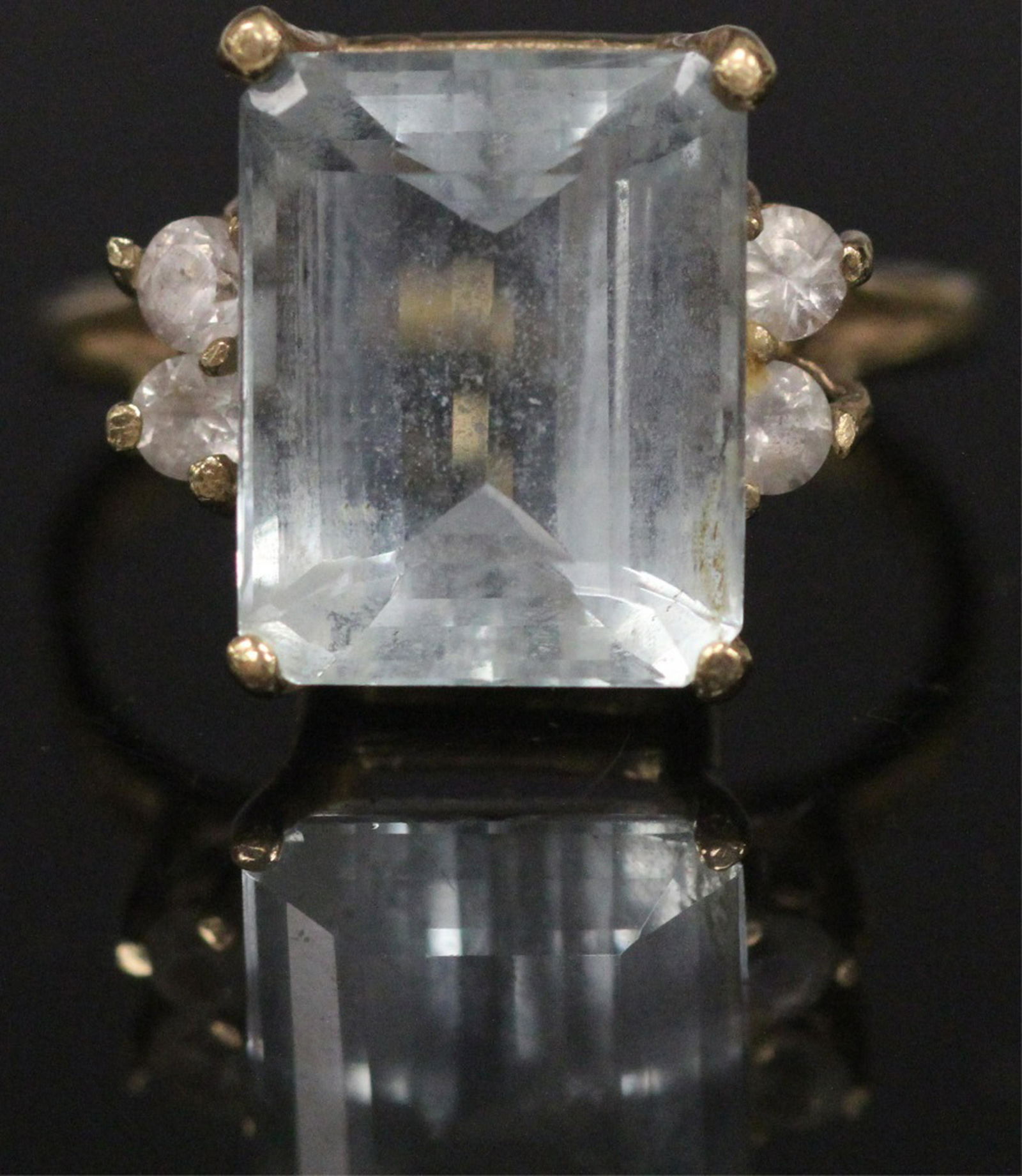 AQUAMARINE & DIAMOND 14KT YELLOW GOLD RING, 4.5 G (1 of 4)