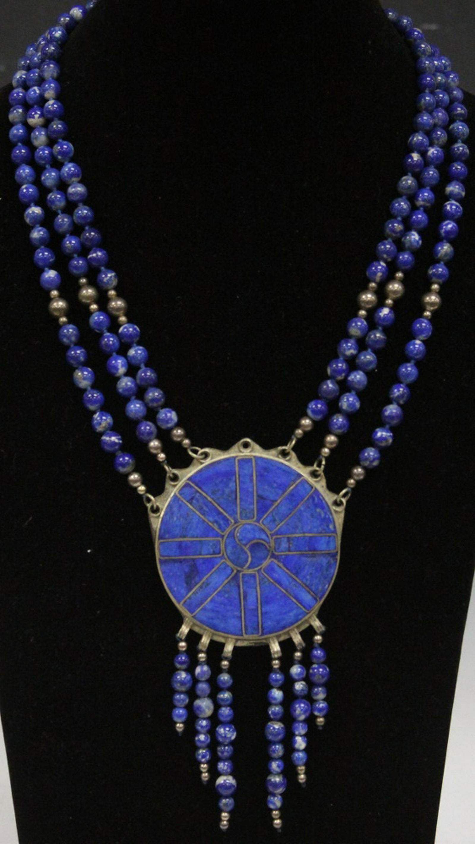 LAPIS BEADED NECKLACE W/ STERLING SILVER, 198 G (1 of 3)