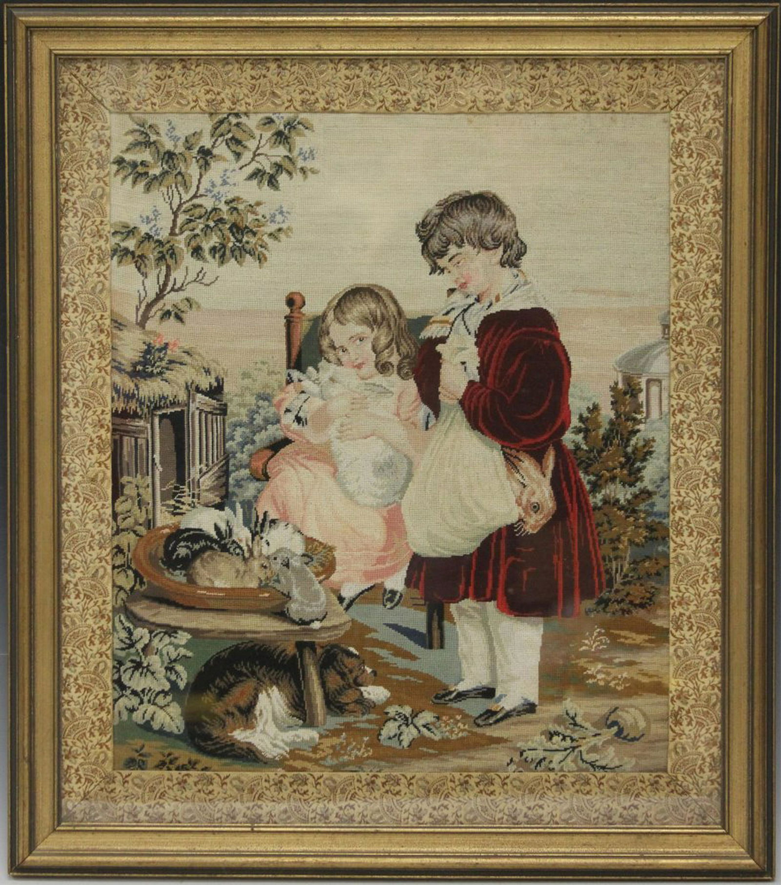 19TH C. PETITE POINT TAPESTRY, FRAMED (1 of 5)