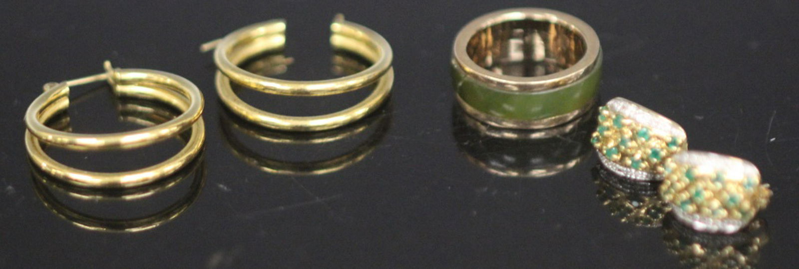 LOT OF (3): EARRINGS & JADE RING (1 of 3)