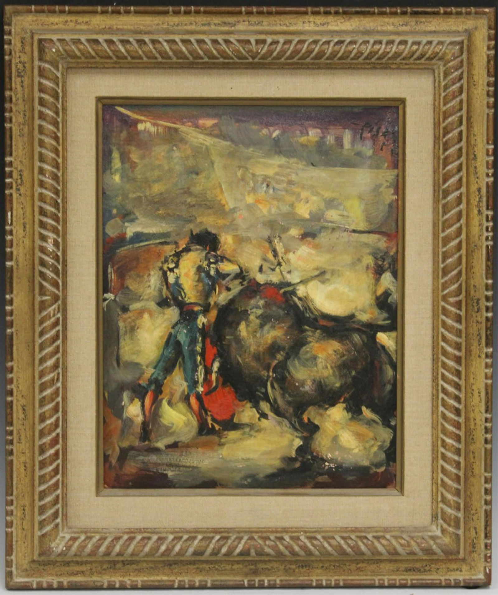 MID-CENTURY OIL ON BOARD, SPANISH BULL FIGHTER (1 of 3)