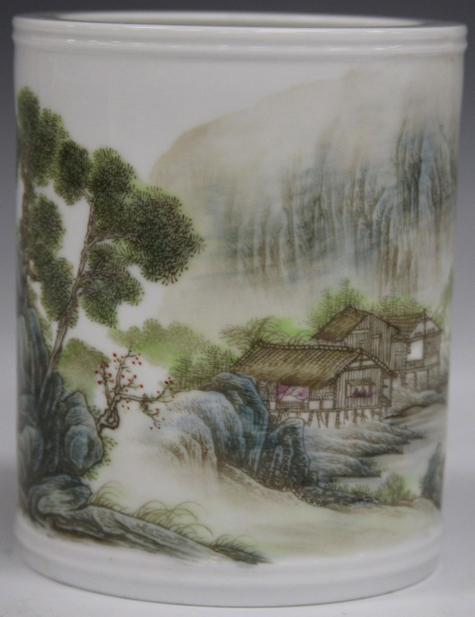 CHINESE PAINTED PORCELAIN BRUSH POT, 5 1/2" H (1 of 5)