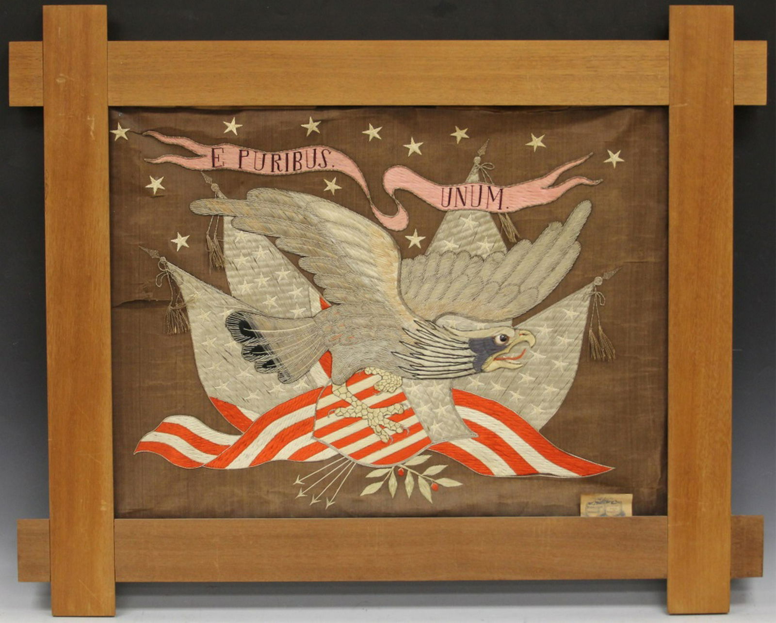 LOT OF (2): EMBROIDERED TAPESTRY, TRAMP ART FRAME (1 of 6)