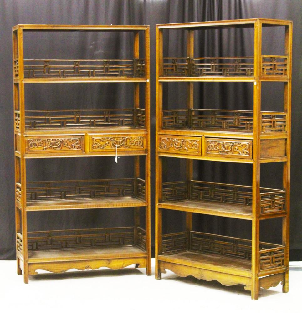 PAIR CHINESE VINTAGE  CARVED DISPLAY CABINETS (1 of 3)