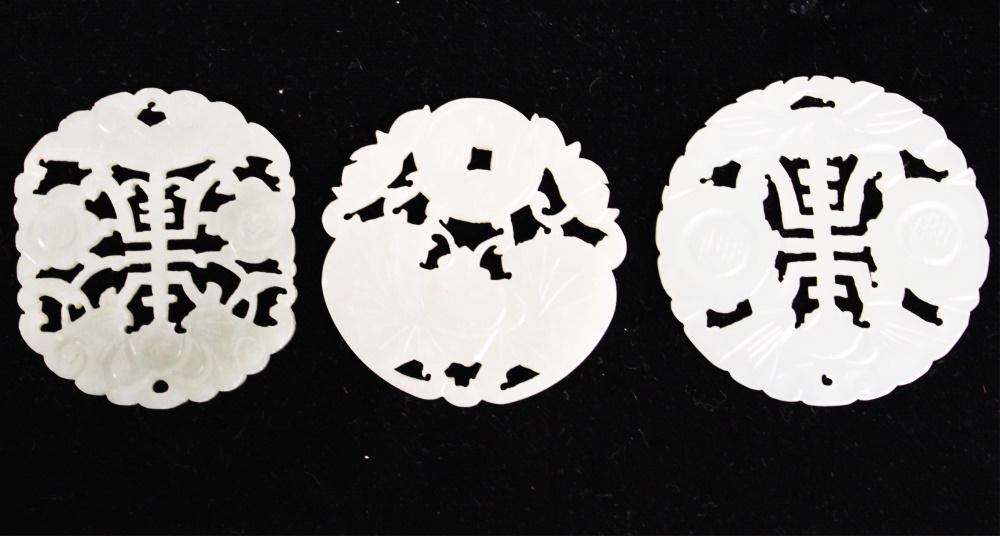 LOT OF (3) CHINESE CARVED JADE PENDANTS (1 of 1)