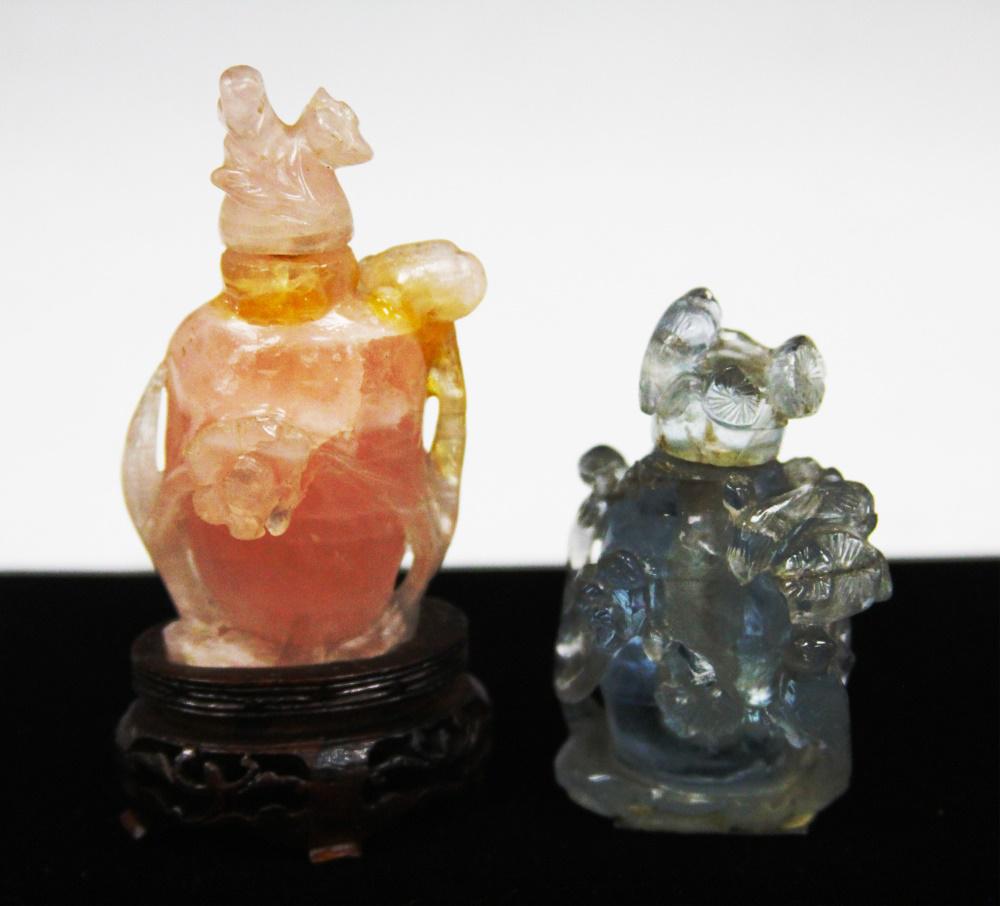 LOT OF (2) CHINESE CARVED QUARTZ SNUFF BOTTLES (1 of 3)