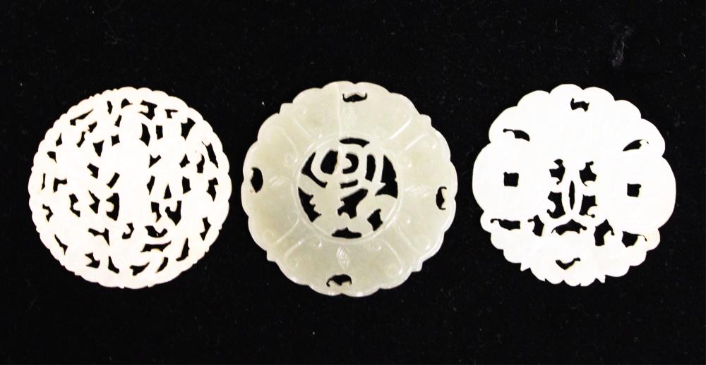 LOT OF (3) CHINESE CARVED JADE PENDANTS (1 of 1)