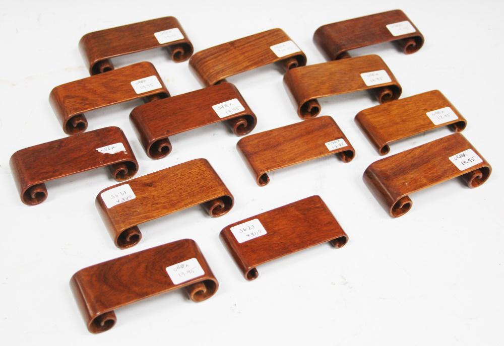 LOT OF (10) CHINESE CARVED WOOD STANDS: Length- 3 3/4" In House Shipping within U.S. for $35 plus insurance Collection of The China Art Center of Carmel, CA