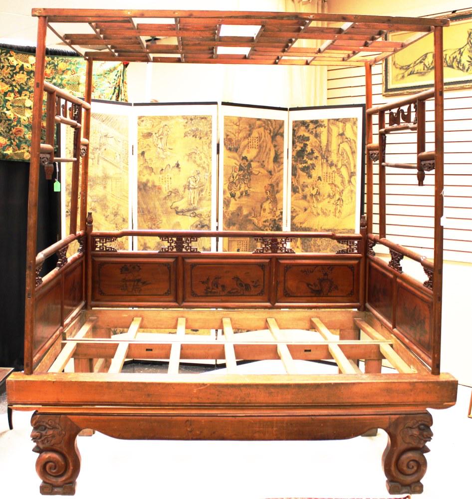 CHINESE 19TH C. WEDDING BED W/CARVED FIGURES (1 of 9)