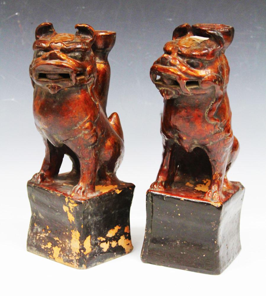 PAIR OF EARLY CHINESE POTTERY TEMPLE DOGS (1 of 5)