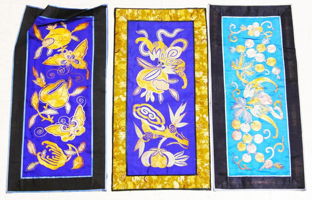 (3) CHINESE 19TH C. SILK EMBROIDERED TAPESTRIES (1 of 4)