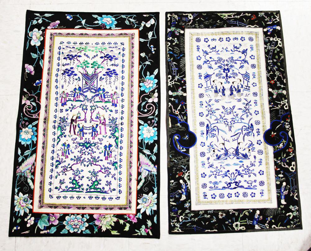 LOT OF (2) CHINESE SILK EMBROIDERED TAPESTRIES (1 of 4)